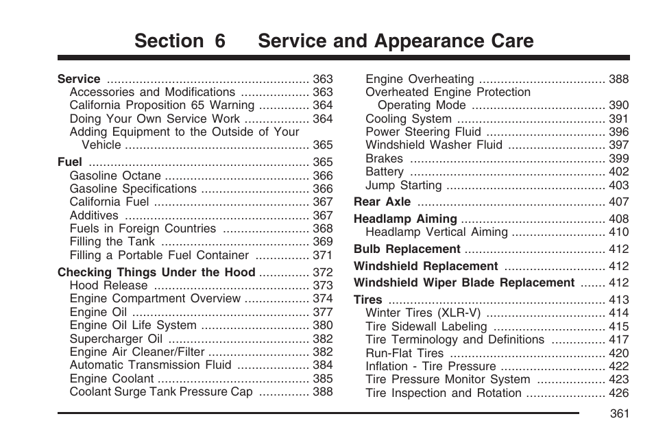 Service and appearance care | Cadillac 2007 XLR User Manual | Page 361 / 512