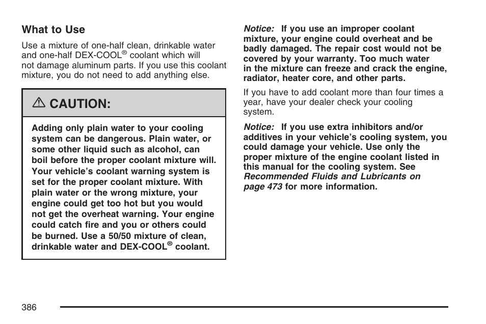 Caution | Cadillac 2007 XLR User Manual | Page 386 / 512