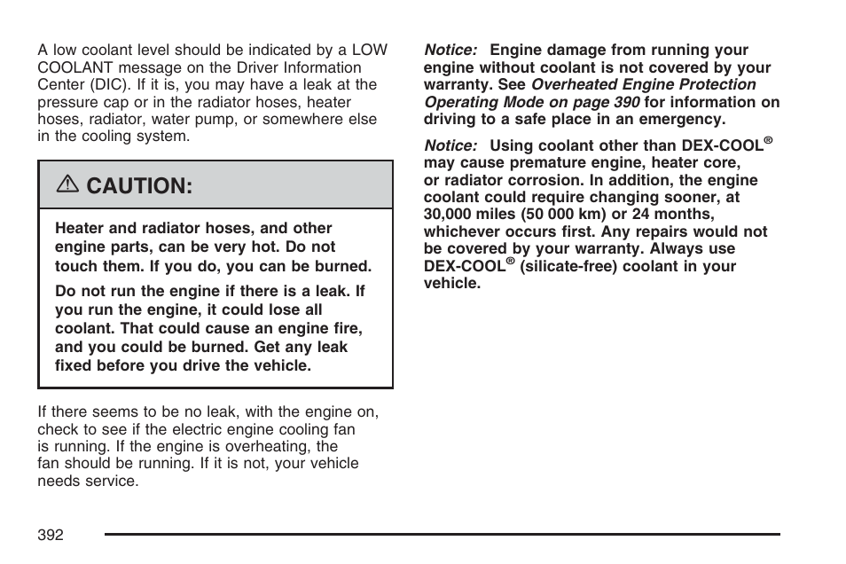 Caution | Cadillac 2007 XLR User Manual | Page 392 / 512