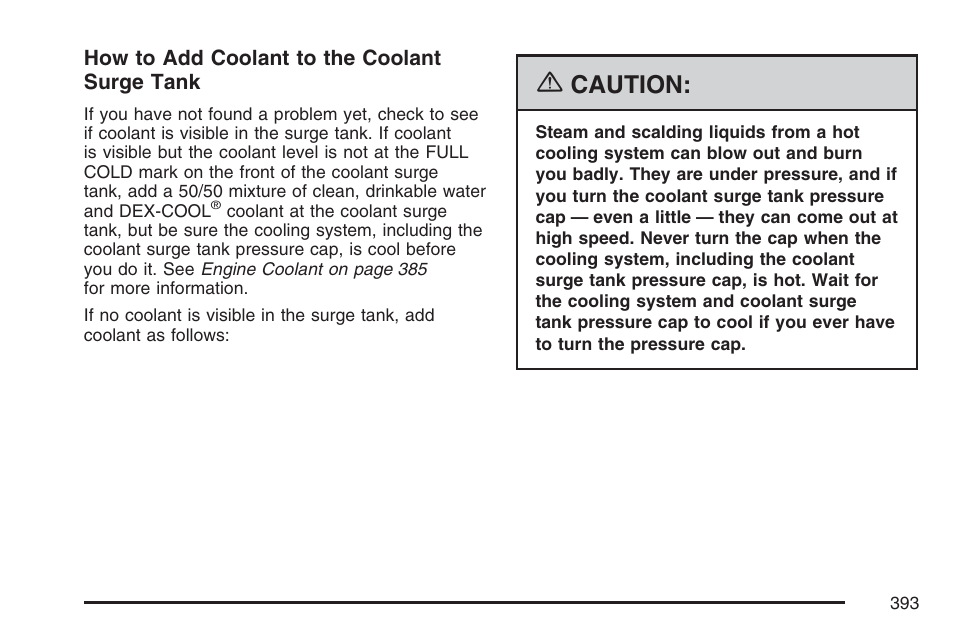 Caution | Cadillac 2007 XLR User Manual | Page 393 / 512