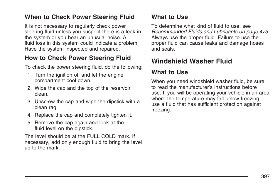 Windshield washer fluid | Cadillac 2007 XLR User Manual | Page 397 / 512