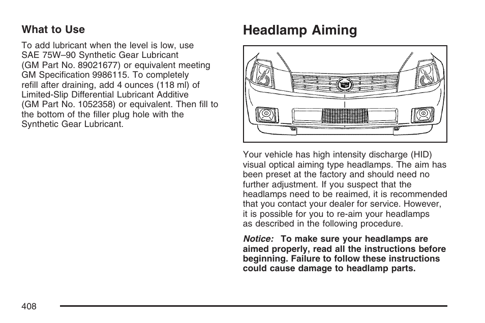 Headlamp aiming | Cadillac 2007 XLR User Manual | Page 408 / 512