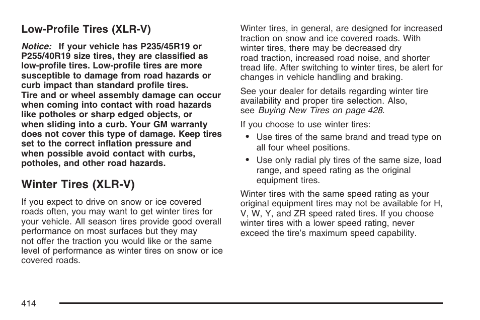 Winter tires (xlr-v) | Cadillac 2007 XLR User Manual | Page 414 / 512