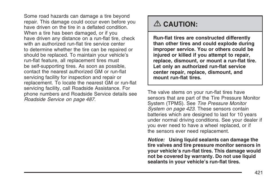 Caution | Cadillac 2007 XLR User Manual | Page 421 / 512