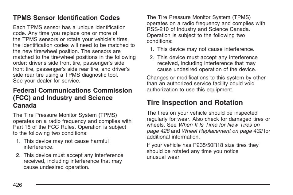 Tire inspection and rotation | Cadillac 2007 XLR User Manual | Page 426 / 512