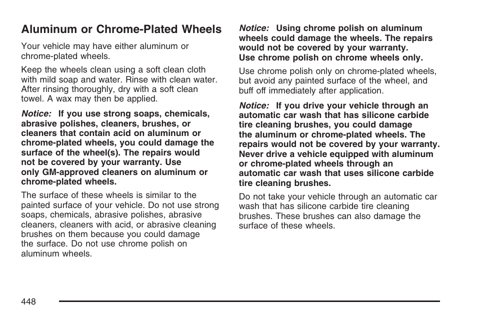 Aluminum or chrome-plated wheels | Cadillac 2007 XLR User Manual | Page 448 / 512