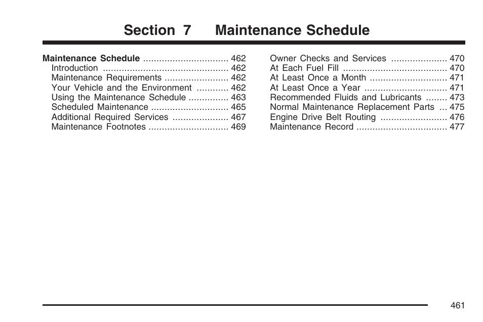 Maintenance schedule | Cadillac 2007 XLR User Manual | Page 461 / 512