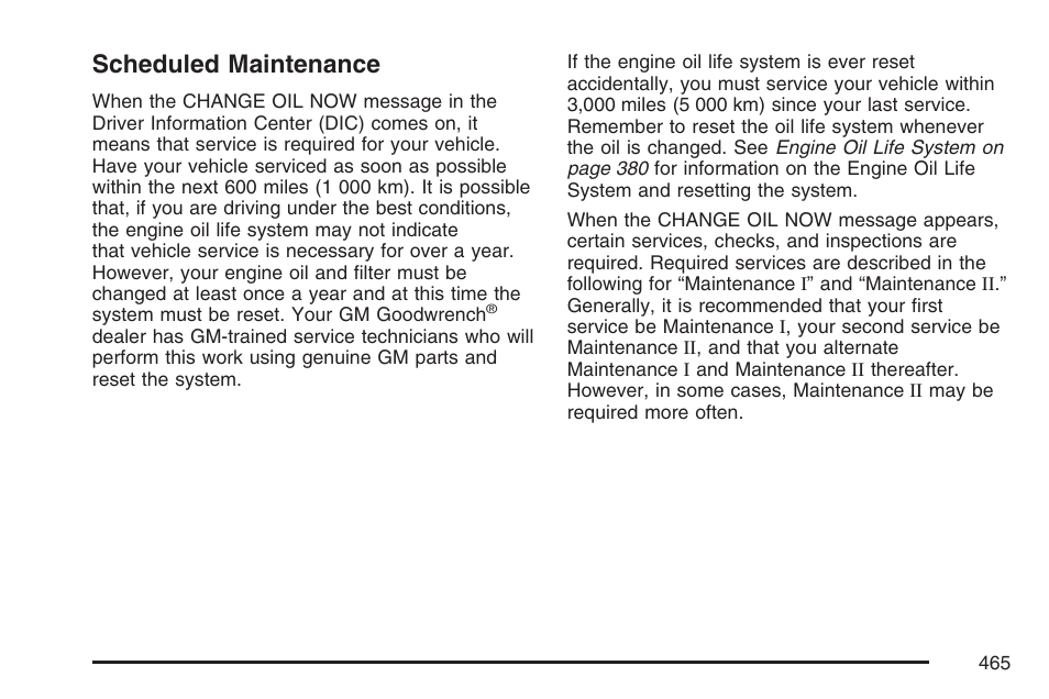 Scheduled maintenance | Cadillac 2007 XLR User Manual | Page 465 / 512