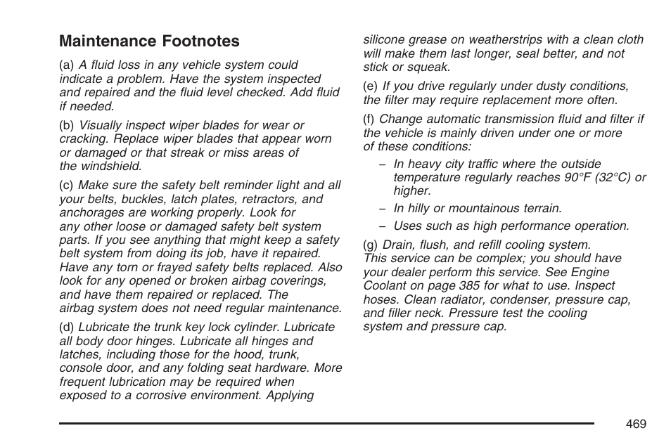 Maintenance footnotes | Cadillac 2007 XLR User Manual | Page 469 / 512