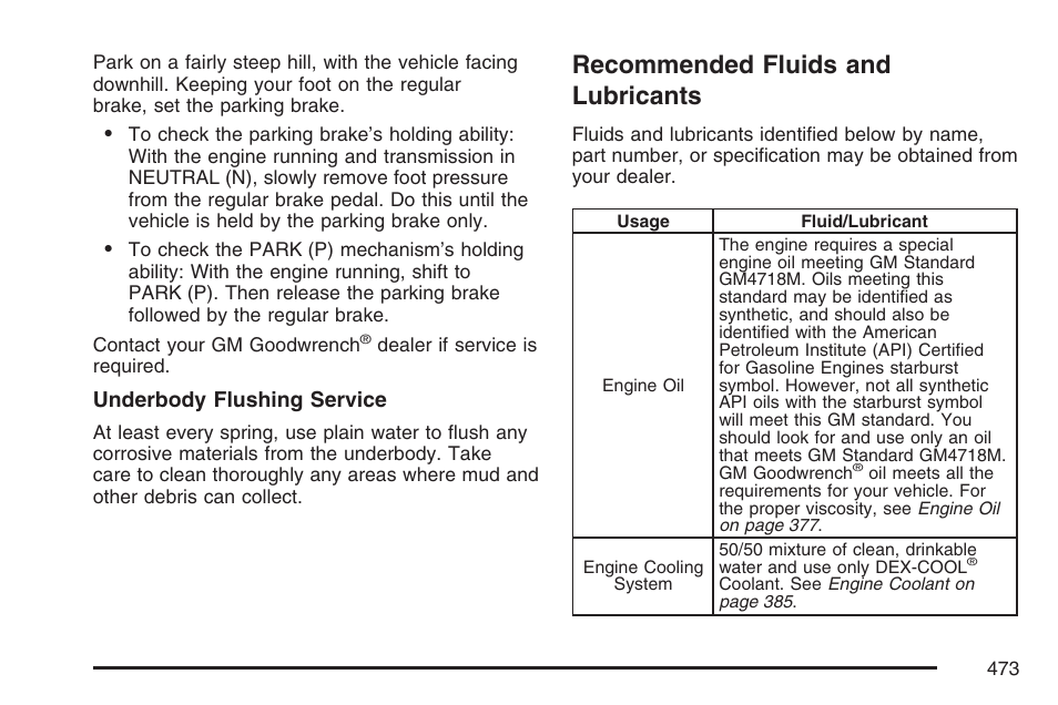 Recommended fluids and lubricants | Cadillac 2007 XLR User Manual | Page 473 / 512