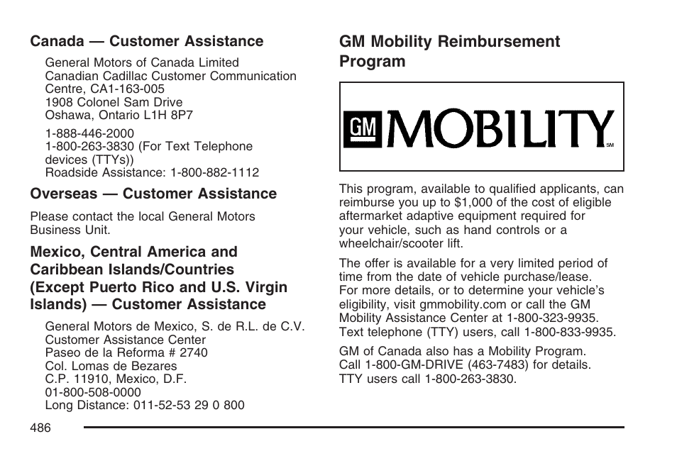 Gm mobility reimbursement program | Cadillac 2007 XLR User Manual | Page 486 / 512