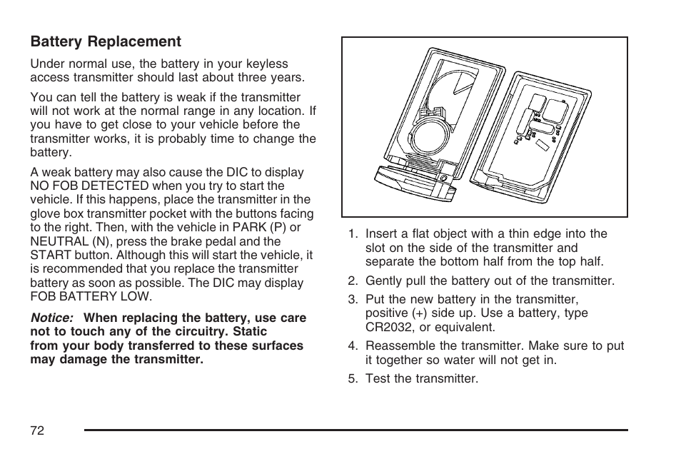 Battery replacement | Cadillac 2007 XLR User Manual | Page 72 / 512