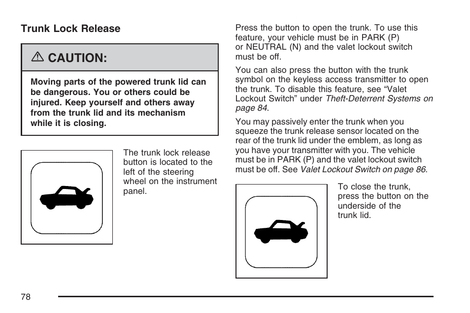 Caution | Cadillac 2007 XLR User Manual | Page 78 / 512