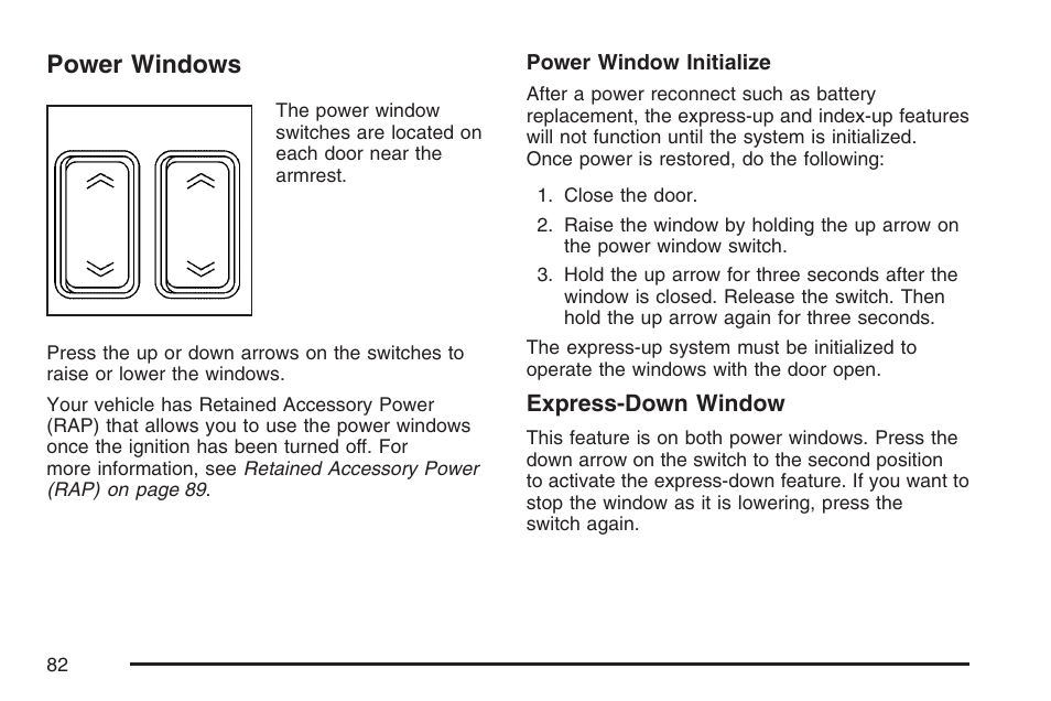 Power windows | Cadillac 2007 XLR User Manual | Page 82 / 512