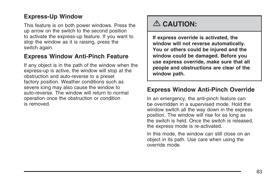 Caution | Cadillac 2007 XLR User Manual | Page 83 / 512