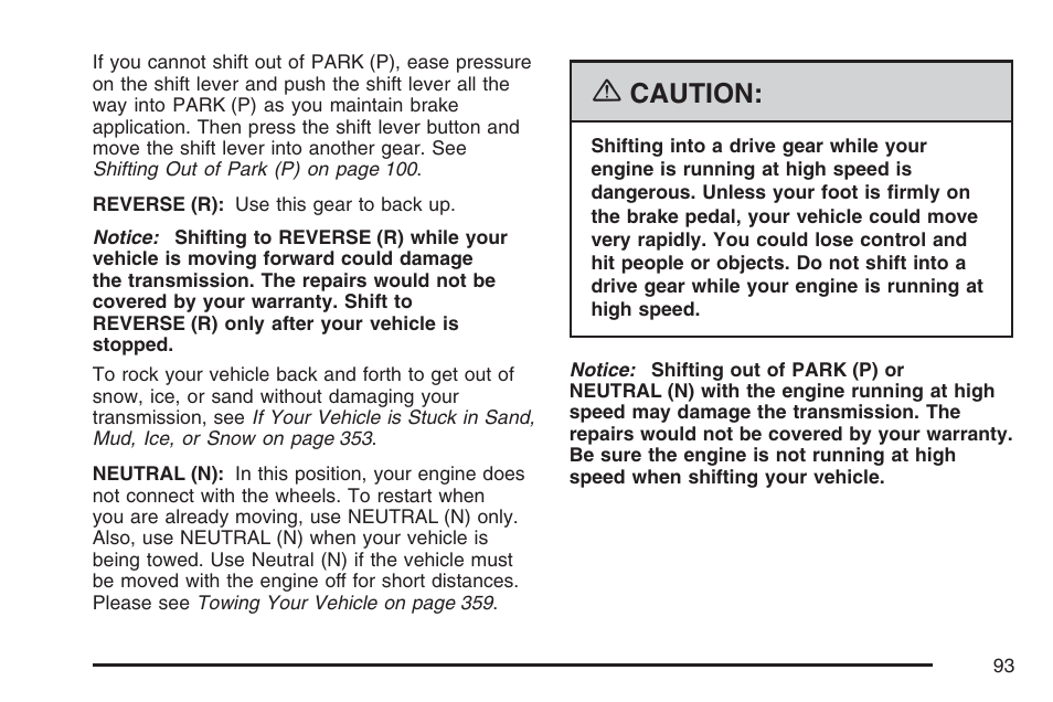 Caution | Cadillac 2007 XLR User Manual | Page 93 / 512