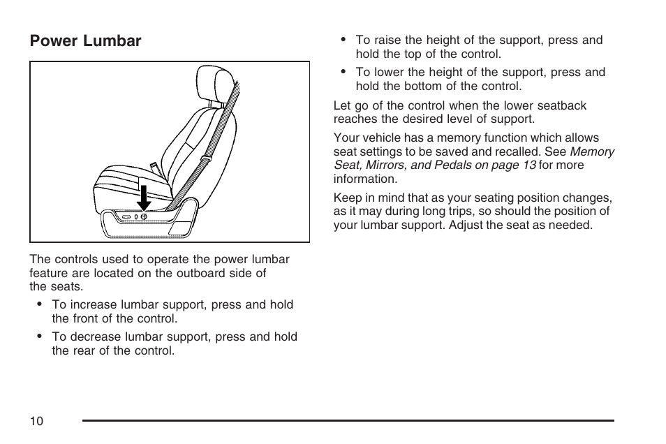 Power lumbar | Cadillac 2007 Escalade User Manual | Page 10 / 570
