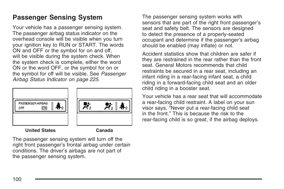 Passenger sensing system | Cadillac 2007 Escalade User Manual | Page 100 / 570