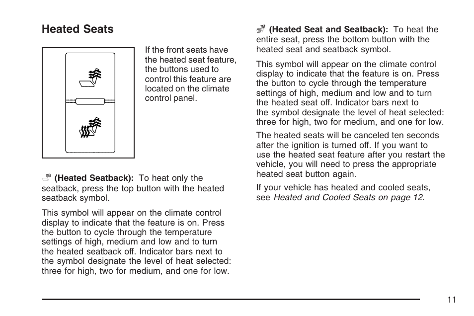 Heated seats | Cadillac 2007 Escalade User Manual | Page 11 / 570