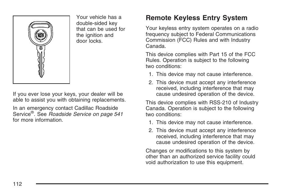 Remote keyless entry system | Cadillac 2007 Escalade User Manual | Page 112 / 570