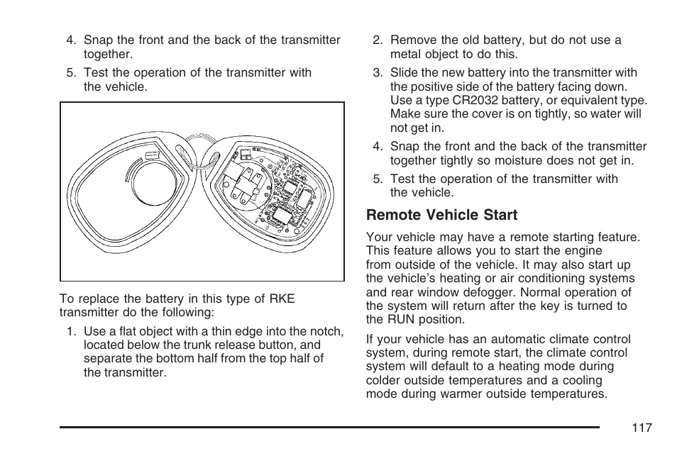 Remote vehicle start | Cadillac 2007 Escalade User Manual | Page 117 / 570