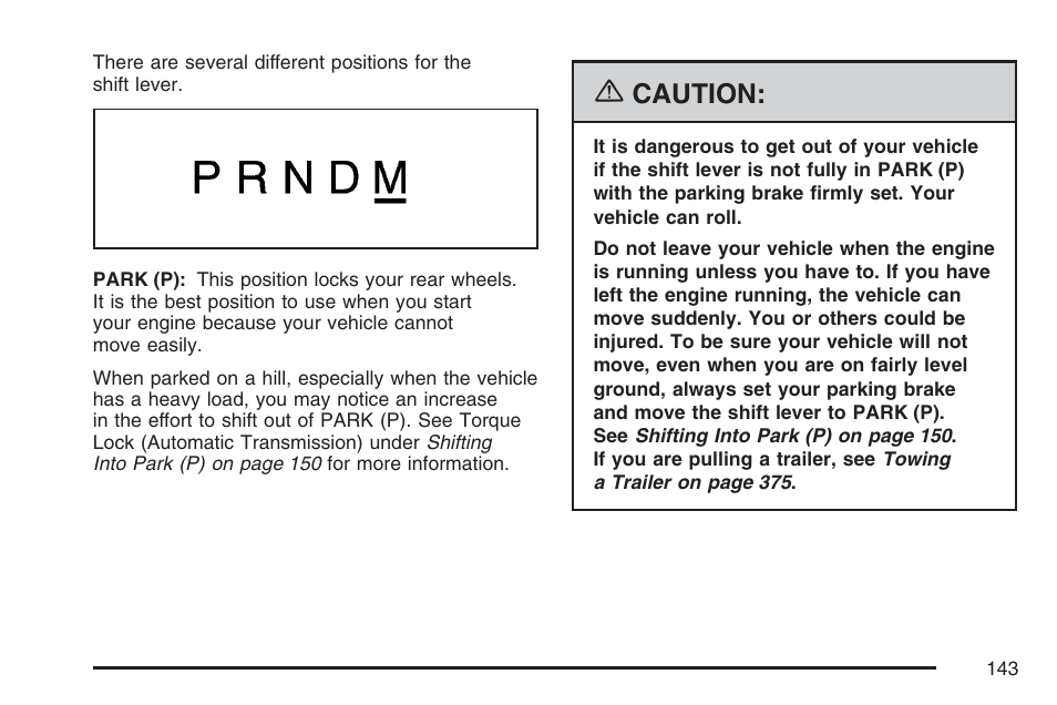Caution | Cadillac 2007 Escalade User Manual | Page 143 / 570