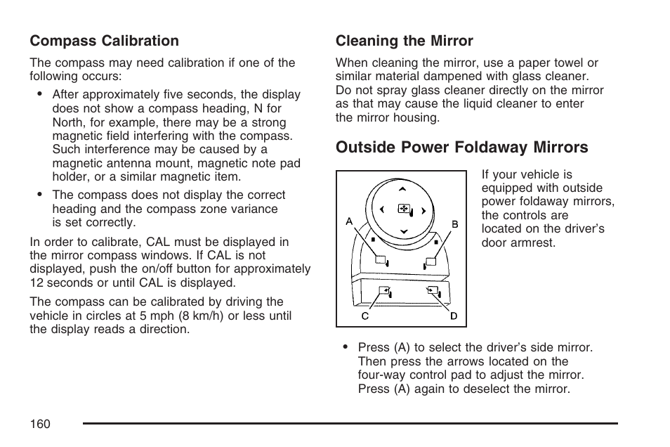 Outside power foldaway mirrors | Cadillac 2007 Escalade User Manual | Page 160 / 570