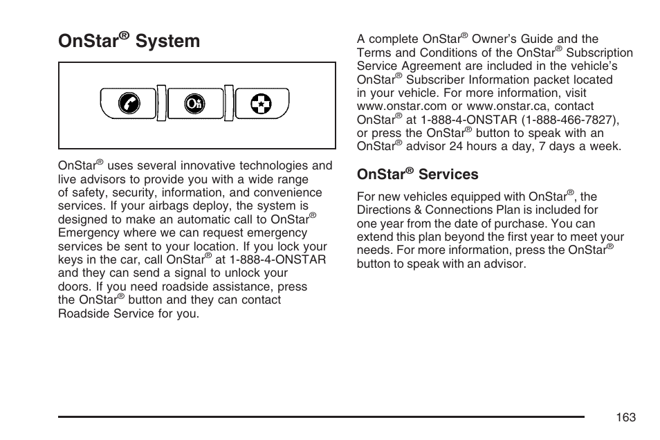 Onstar® system, Onstar, System | Services | Cadillac 2007 Escalade User Manual | Page 163 / 570