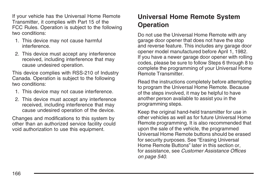 Universal home remote system operation, Universal home remote system, Operation | Cadillac 2007 Escalade User Manual | Page 166 / 570