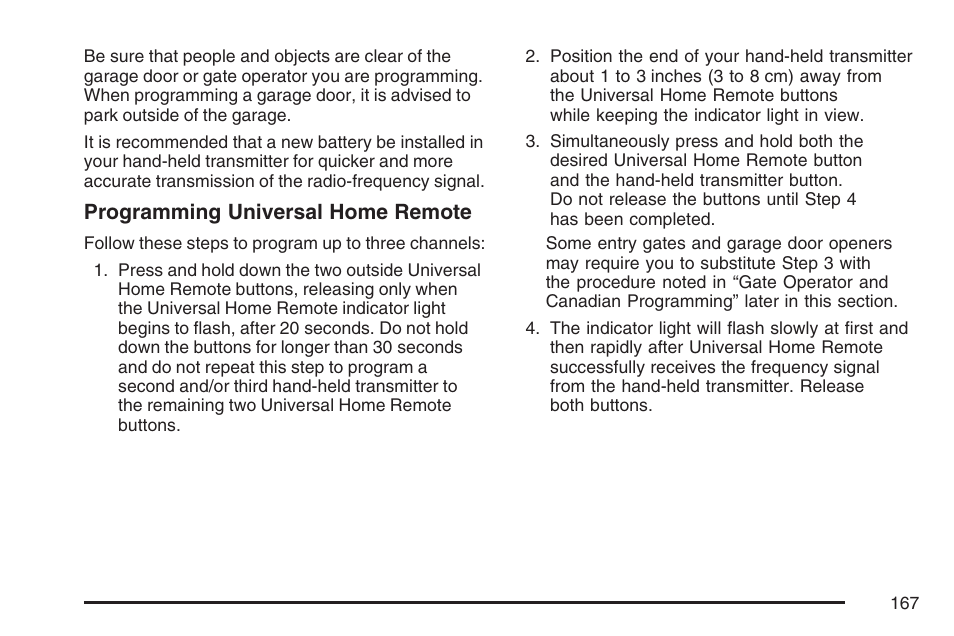 Programming universal home remote | Cadillac 2007 Escalade User Manual | Page 167 / 570