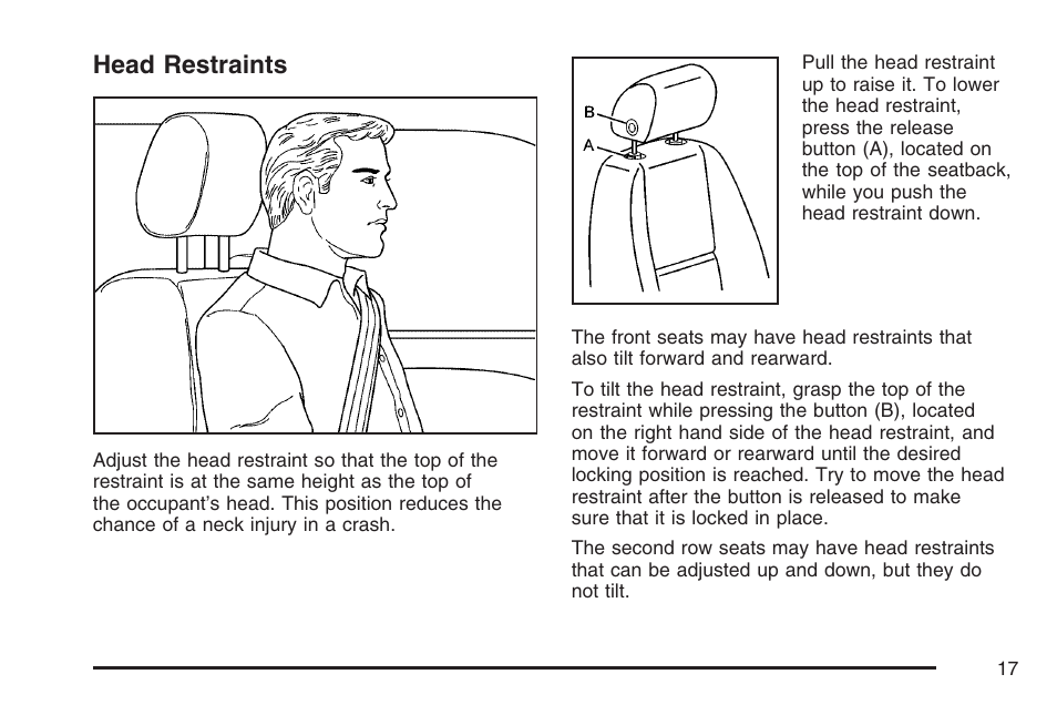 Head restraints | Cadillac 2007 Escalade User Manual | Page 17 / 570