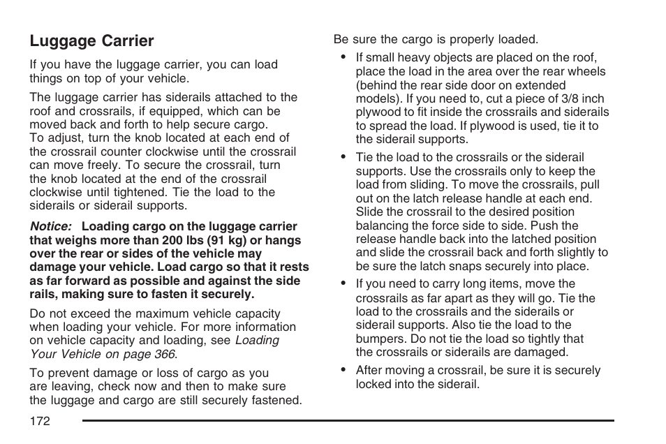 Luggage carrier | Cadillac 2007 Escalade User Manual | Page 172 / 570