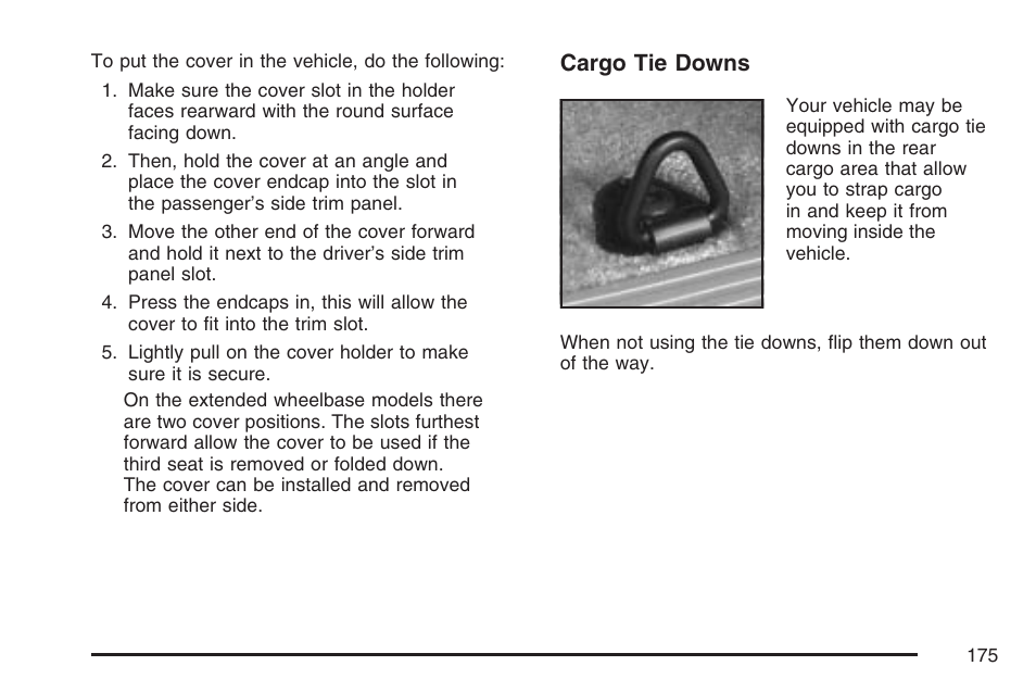 Cargo tie downs | Cadillac 2007 Escalade User Manual | Page 175 / 570
