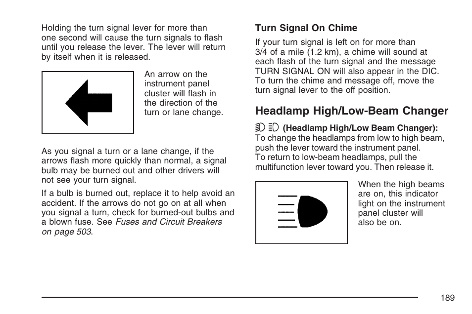 Headlamp high/low-beam changer | Cadillac 2007 Escalade User Manual | Page 189 / 570