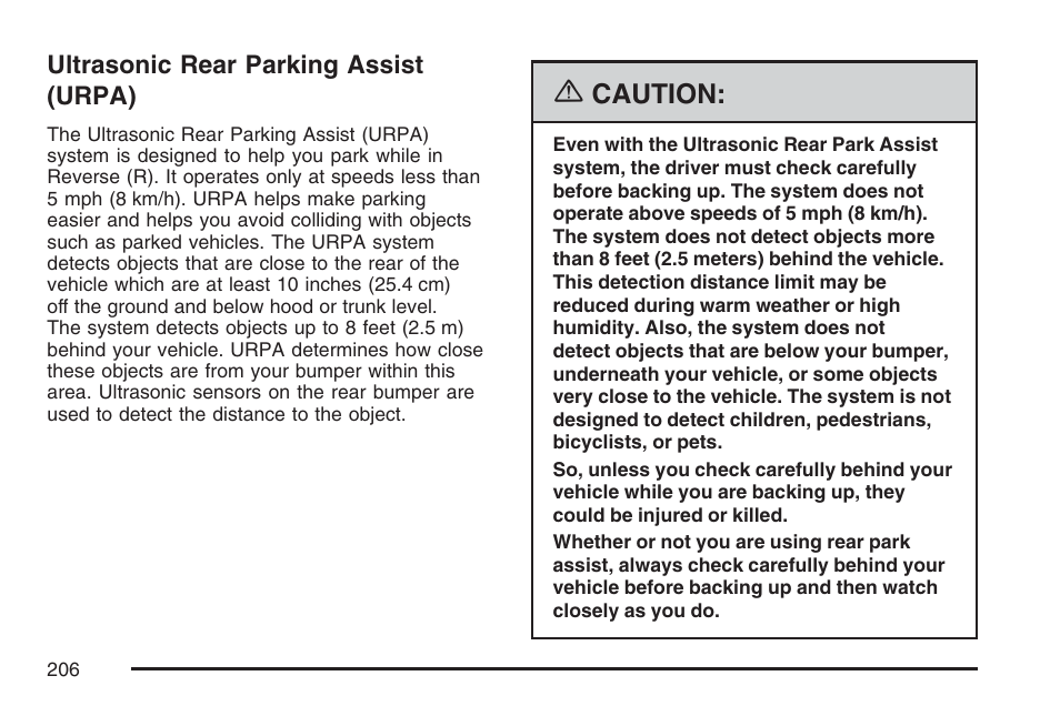 Ultrasonic rear parking assist (urpa) | Cadillac 2007 Escalade User Manual | Page 206 / 570