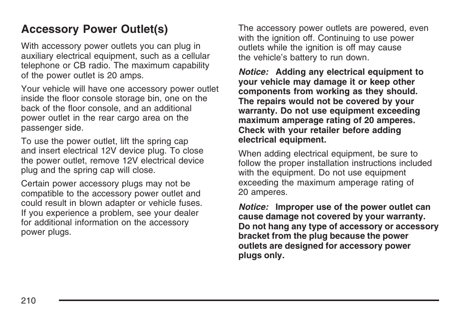 Accessory power outlet(s) | Cadillac 2007 Escalade User Manual | Page 210 / 570