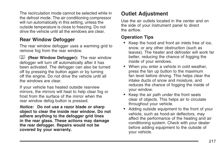 Outlet adjustment | Cadillac 2007 Escalade User Manual | Page 217 / 570