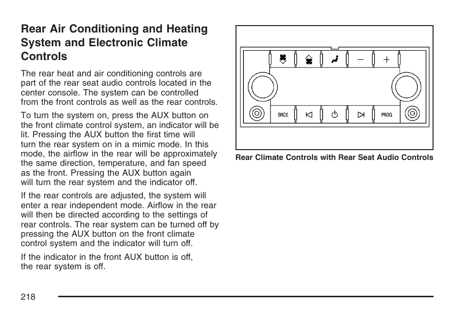 Rear air conditioning and heating system, And electronic climate controls | Cadillac 2007 Escalade User Manual | Page 218 / 570