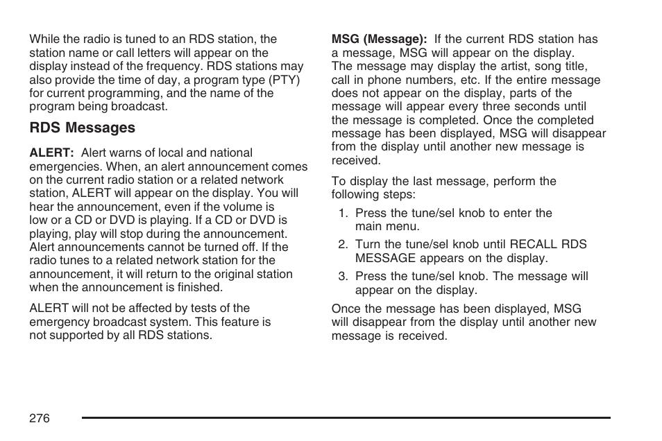 Rds messages | Cadillac 2007 Escalade User Manual | Page 276 / 570