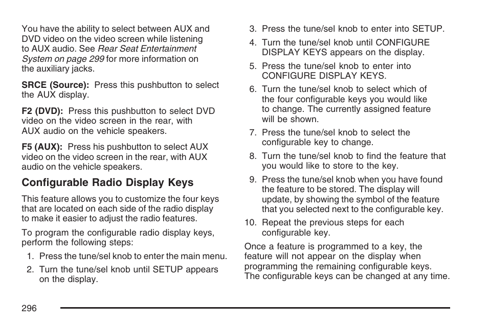 Configurable radio display keys | Cadillac 2007 Escalade User Manual | Page 296 / 570
