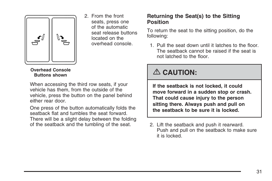 Caution | Cadillac 2007 Escalade User Manual | Page 31 / 570