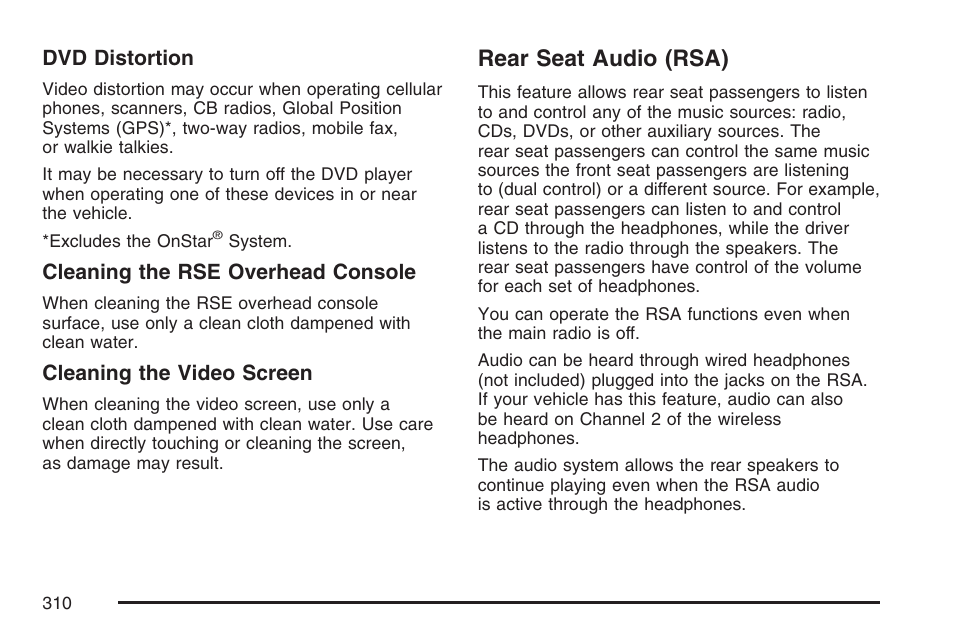 Rear seat audio (rsa) | Cadillac 2007 Escalade User Manual | Page 310 / 570