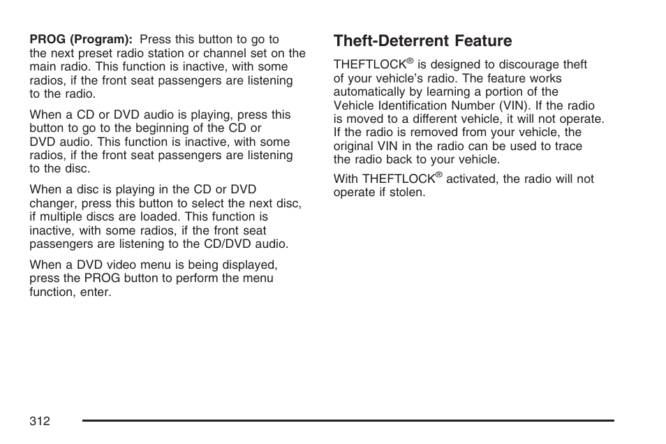 Theft-deterrent feature | Cadillac 2007 Escalade User Manual | Page 312 / 570