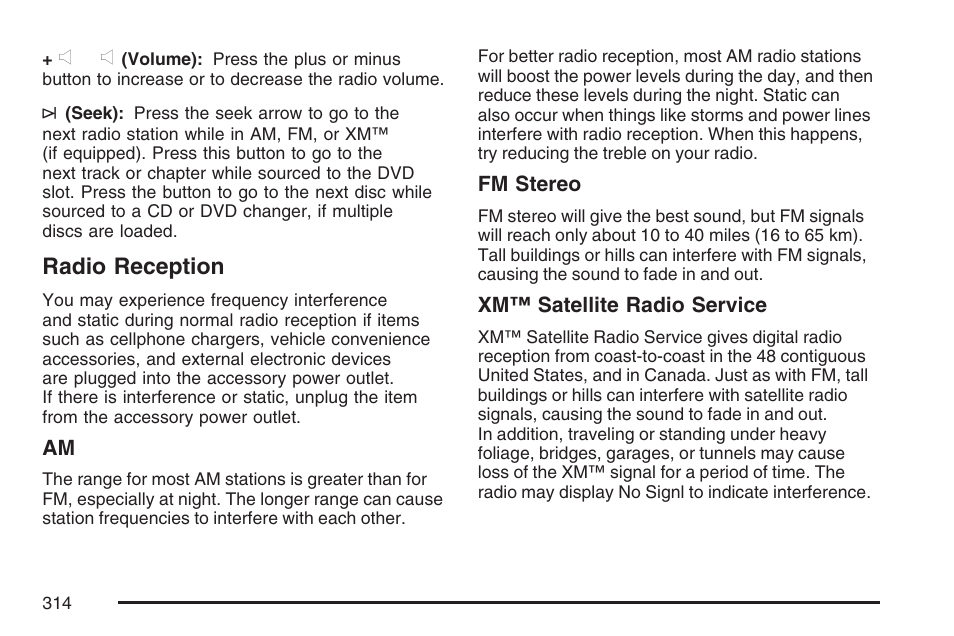 Radio reception | Cadillac 2007 Escalade User Manual | Page 314 / 570