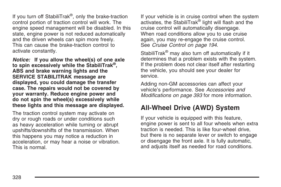 All-wheel drive (awd) system | Cadillac 2007 Escalade User Manual | Page 328 / 570