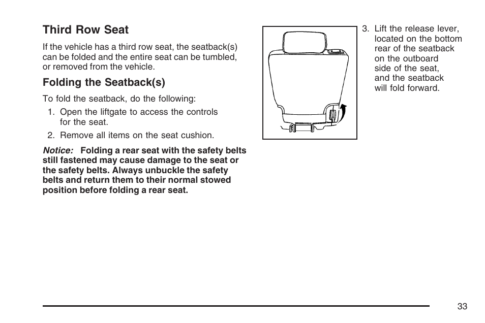 Third row seat | Cadillac 2007 Escalade User Manual | Page 33 / 570