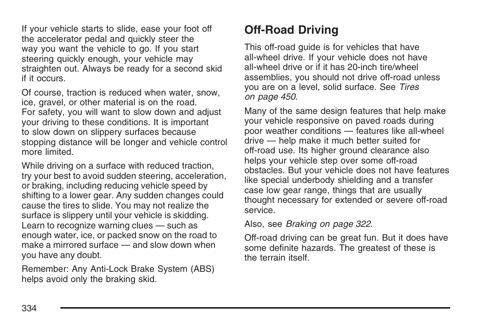Off-road driving | Cadillac 2007 Escalade User Manual | Page 334 / 570
