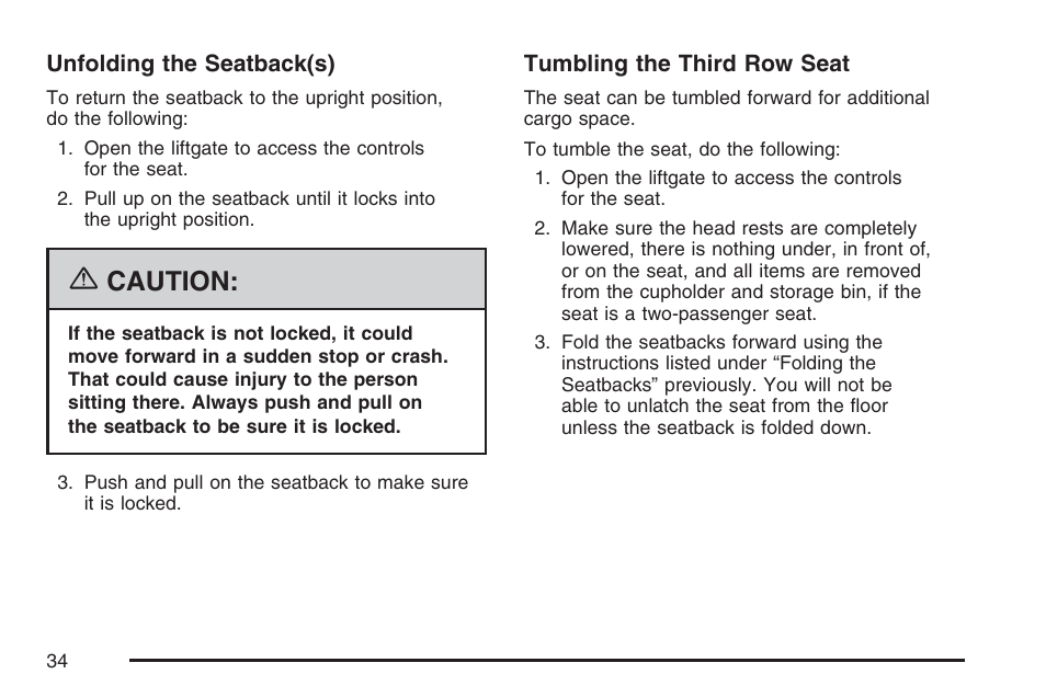 Caution | Cadillac 2007 Escalade User Manual | Page 34 / 570