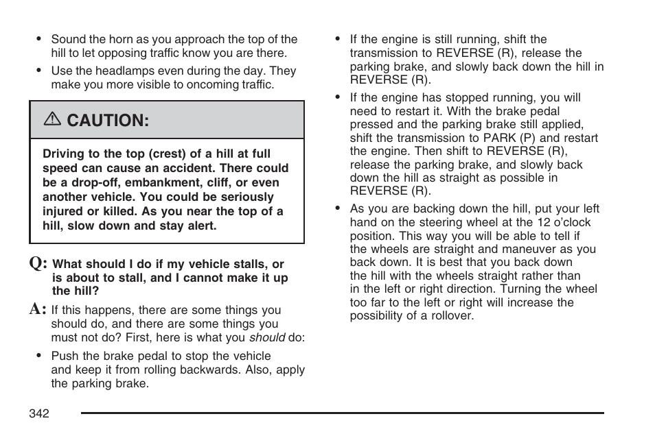 Caution | Cadillac 2007 Escalade User Manual | Page 342 / 570