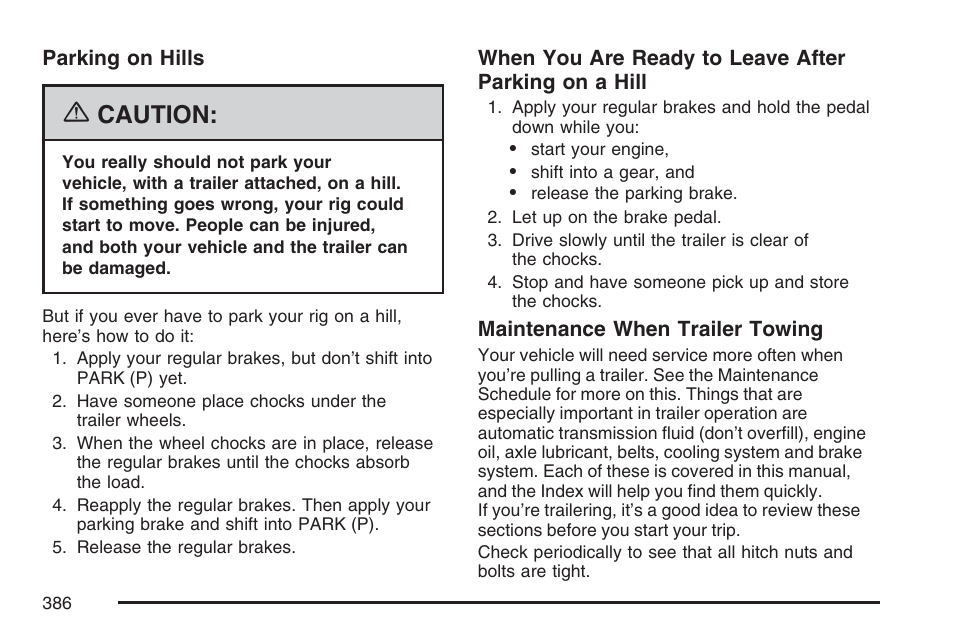 Caution | Cadillac 2007 Escalade User Manual | Page 386 / 570